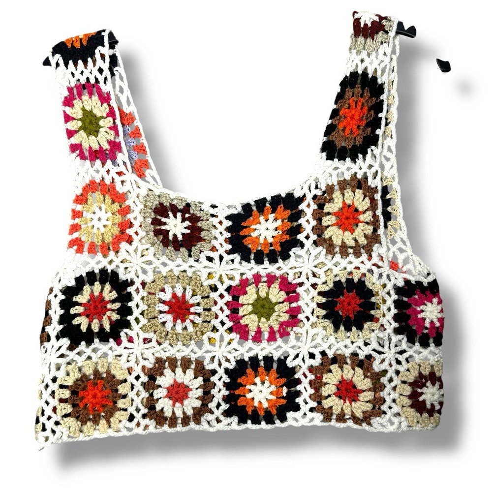 Handmade Crochet Granny Square Crop Top Multicolor For Women Small - Picture 3 of 4